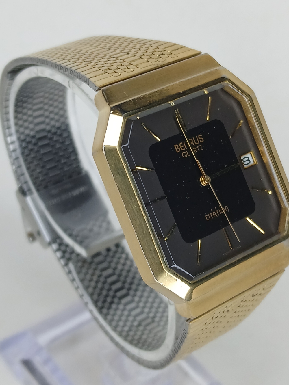 Vintage Benrus Quartz Citation 3 Star Gold Tone Black Dial Men’s Date Watch